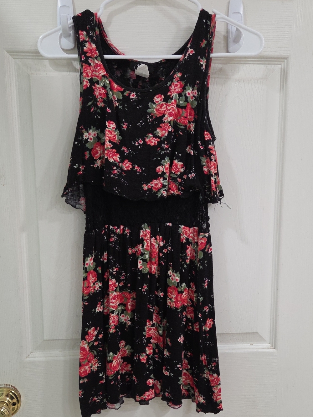 Black Floral Sundress with Pink Rose Print Mesh